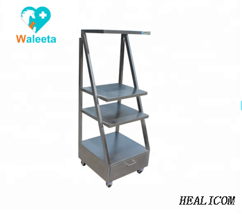 Best Sale WT-09 Veterinary Hospital Clinic Stainless Steel Mobile Easy Use Store Medical Vet Three-layer Cart